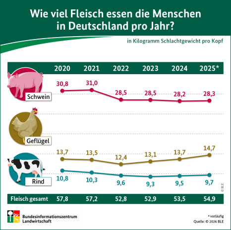 Fleischverzehr in Deutschland steigt leicht