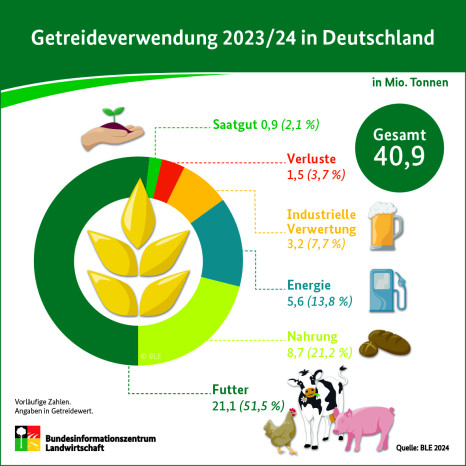 Getreideverwendung 2023/2024 in Deutschland